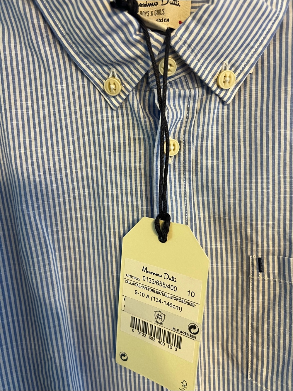 BNWT - Massimo Dutti Blue Stripe Button-Down Boys Shirt - Size 10